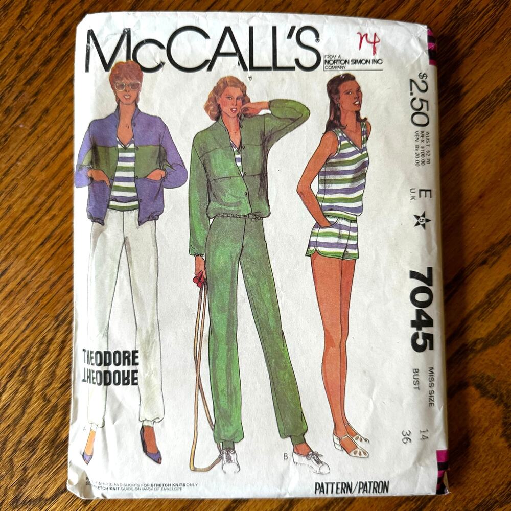 UNCUT Vintage 1980s McCalls 7045 Sewing Pattern Womens Size Small Athleticwear